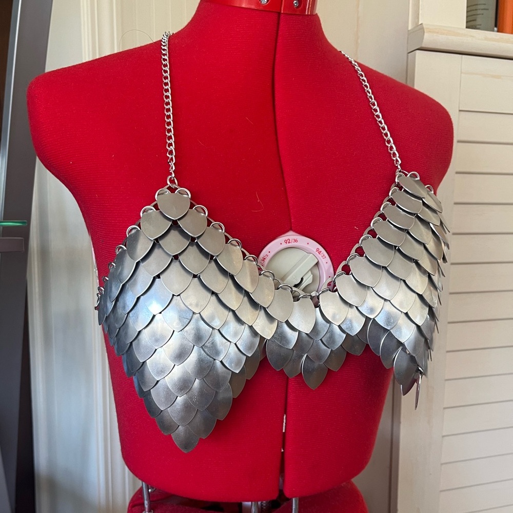 Silver Scale Crop Top with Halter Design